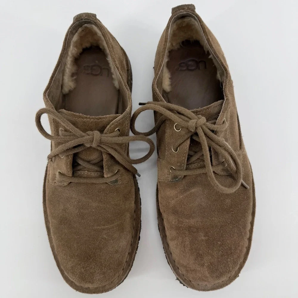 UGG Men's Brown Suede Oxford Shoes Size 8 Sheepskin Lined Lace‎ Up